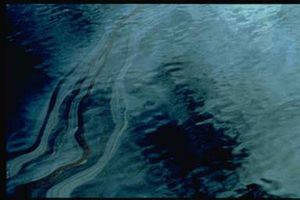 엑손 발데스호 유류 유출 사고 이후, 유막이 프린스윌리엄 해협의 넓은 지역을 뒤덮었다.