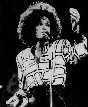 1987년 모먼트 오브 트루스 월드 투어 중 공연하는 휴스턴