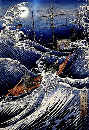 요시다 쇼인이 흑선을 향해 가는 모습