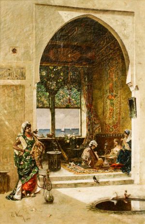 테오도르 아만(Theodor Aman)의 하렘 내부(Harem Interior), 1886년, 캔버스에 유채, 테오도르 아만 박물관(Theodor Aman Museum), 부쿠레슈티(Bucharest), 루마니아(Romania)