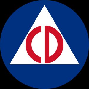 미국 민방위의 예전 로고. 삼각형은 FEMA와 포괄적 재난관리 설립 이전에 사용되던 3단계 민방위 철학을 강조하고 있다.