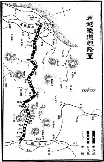 1906년 간에쓰 철도 주식회사 노선도