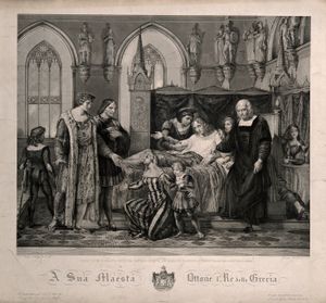 샤를 8세가 파비아의 비스콘티 성에서 잔 갈레아초 스포르차의 임종을 방문하다.