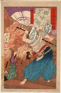 혼노지에서 불타는 오다 노부나가(쓰키오카 요시토시 작)