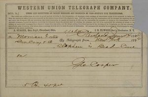 스티븐 포스터의 사망을 알리는 서부 연합 전보(1864년 1월 14일). 그의 형제 모리슨 포스터에게 보내진 것