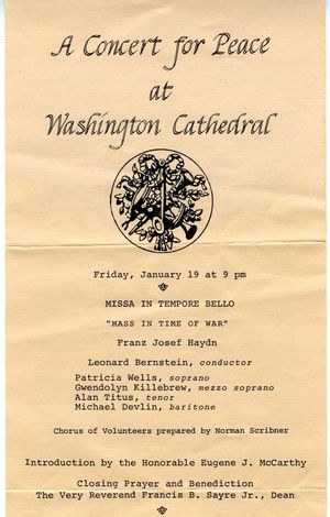1973년 1월 19일 워싱턴 대성당에서 열린 평화를 위한 콘서트 프로그램