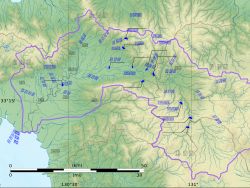 지쿠고강 수계의 유역과 주요 지류·분류, 댐·보
