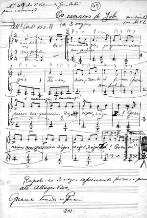 빌라로보스의 "욥의 노예들" 악보 사본