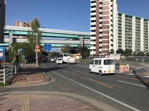 기점 바로 전 미도리바시(緑橋)에서 바라본 가타가스(堅粕) 1정목 방면