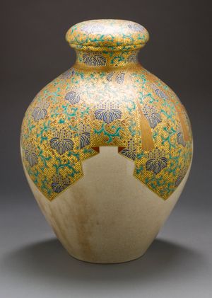 사쓰마 도자기 차 보관 항아리(찻주전자) - 오동나무와 천둥 무늬, 에도 시대 후기, 1800년경~1850년경