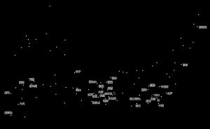 내무성 토목국이 전시 상황에 계획한 자동차 국도망. 이미 도메이 고속도로의 원형이 구상되어 있다.