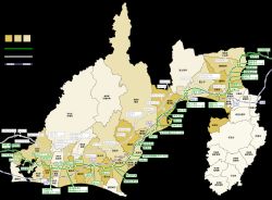 시즈오카현 내 통과 자치체.