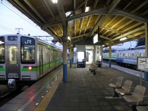 백신선 니가타 방면으로 직통하는 전철(2009년 3월, 무라카미역)