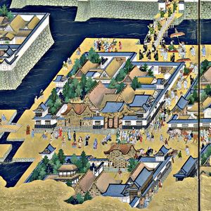 17세기 에도 시대 병풍 그림인 「에도도 병풍」에 묘사된 오테마치의 일부 모습