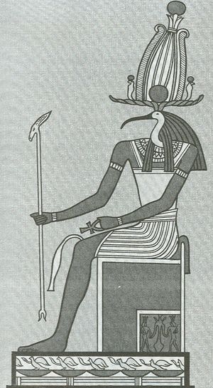 왕관을 쓰고 앉은 토트