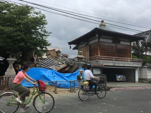지진으로 붕괴된 묘덕사(妙徳寺)의 문(이바라키시)