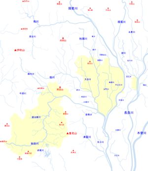 오가키시 주변 하천의 위치 관계도