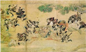 귀신을 퇴치하는 요리미쓰. 《오에 산 에마키(大江山繪卷)》 중에서.