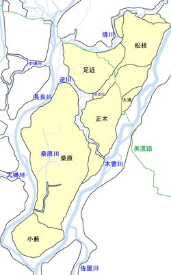 기소 삼강 분류 공사 전 하시마 시역의 윤중과 하천의 모습