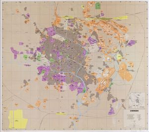 1989년 미 중앙정보국(CIA)이 제작한 청두시 기반시설 및 토지 이용도 지도. 당시 도시는 현재의 2환선까지였다.