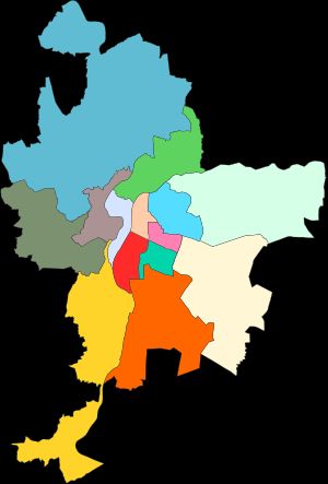 리옹 대도시권의 14개 선거구를 보여주는 지도