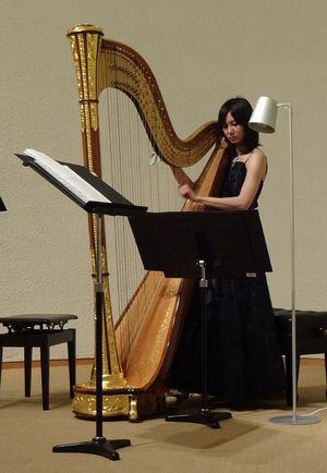 더블 액션 페달 하프 연주 모습.