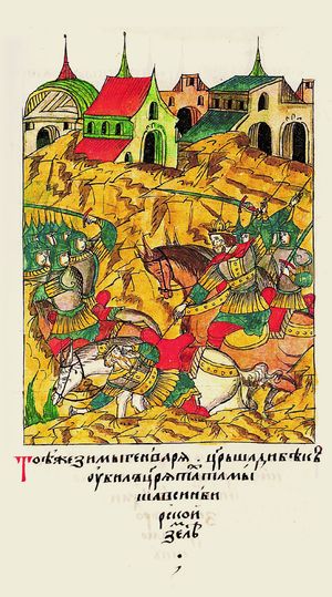 샤디 베그(Shādī Beg)가 토크타미시를 죽임