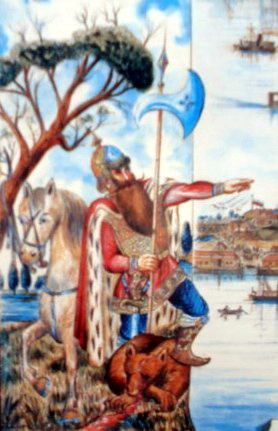 야로슬라프 1세는 전설에 따르면 도시 건설 전에 사냥한 곰의 시체 위에 서 있다