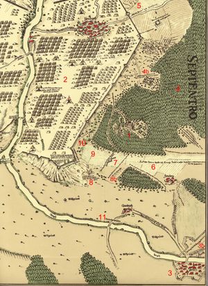 치르도르프와 알테 페스테 주변 발렌슈타인의 진영 일부