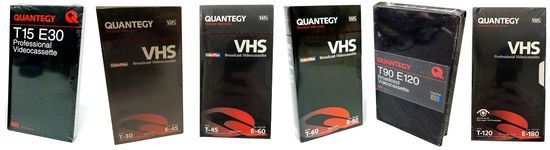 다양한 재생 시간이 표시된 NTSC 및 PAL용 VHS 카세트