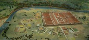 데바(체스터)의 군단 요새와 인접한 원형극장의 모델(재건) (브리타니아)