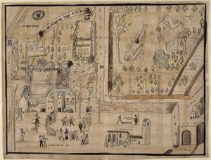 1567년 헨리 스튜어트, 다른레이 경 살해 직후 윌리엄 세실(William Cecil, 1st Baron Burghley)을 위해 그려진 커크 오 필드(Kirk o' Field)