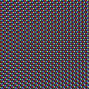 확대된 델타건 섀도우 마스크 컬러 CRT 화면