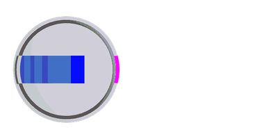 방사선을 좁은 빔으로 집중시키기 위한 긴 콜리메이터가 있는 휠 타입 방사선 치료 장치. 세슘 클로라이드 방사성원은 파란색 직사각형이며, 감마선은 개구부에서 나오는 빔으로 표시됩니다.