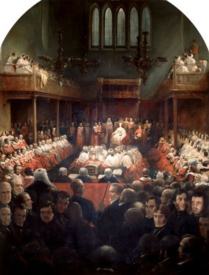 1845년 페인티드 챔버(Painted Chamber)에서 의회 개원식을 거행하는 빅토리아 여왕.