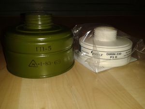 소련 GP-5 필터(석면 함유)와 안전한 최신 필터 비교