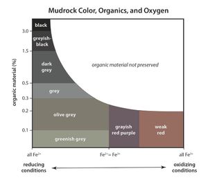 산화 상태 및 유기 탄소 함량에 따른 셰일의 색상표