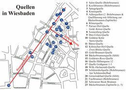 비스바덴 시내의 온천, 샘, 우물 지도