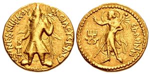 카니슈카 1세의 동전에 묘사된 셀레네(Ϲαληνη)