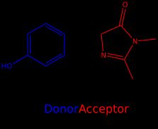 비선형 생체 이미징에 사용되는 녹색 형광 단백질(GFP) 발색단 p-하이드록시벤질리덴이미다졸리논(HBDI)은 π-공액 공여체-수용체(D-π-A) 발색단의 예이다.