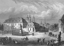 1850년 풀다의 보니파티우스 광장. 중앙에 보니파티우스 동상이 보인다.