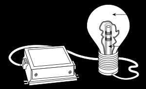 필립스(Philips) QL 유도 조명 시스템. (A) 방전 용기, (B) 전력 결합기가 있는 튜브, (C) 전자 고주파 드라이버.
