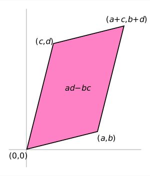 두 변의 좌표로 만든 행렬의 행렬식으로 나타낸 평행사변형의 넓이