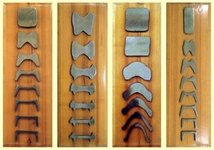 연속 압연된 구조재 단면도. 각 압연 공정에 의한 변화를 보여준다.