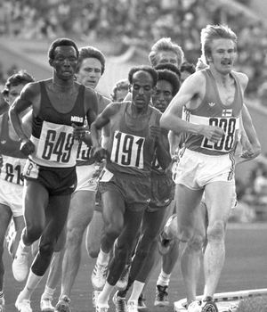 1980년 하계 올림픽 5,000m 경기에서 알려진 최초의 혈액 도핑 사례의 주인공 카를로 마닌카(208).