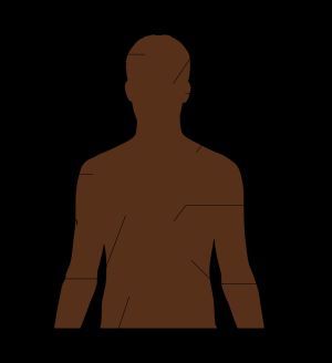 카페인 과다 복용의 주요 부작용이 겹쳐진 젊은 남성의 상반신.