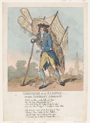 1785년 그림과 시 "Aerostation out at Elbows, or The Itinerant Aeronaut"