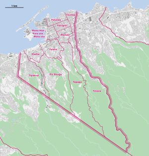 파페에테(Papeetē)의 11개 카르티에 구역도