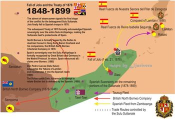 1885년 마드리드 협정으로 북보르네오는 영국 북보르네오 회사의 통제하에 들어간 반면, 술루 군도와 나머지 필리핀 제도는 스페인령 동인도의 통제하에 있었다.