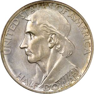 헨리 어거스터스 루커먼이 디자인하고 1934년부터 1938년까지 주조된 미국 다니엘 부운 200주년 기념 반달러의 앞면